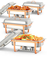 Garvee Chafing Dish Buffet Set da 8 litri in acciaio inossidabile oro rosa per catering e feste, confezione da 4 - Argento