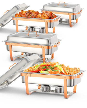 Garvee Chafing Dish Buffet Set da 8 litri in acciaio inossidabile oro rosa per catering e feste, confezione da 4
