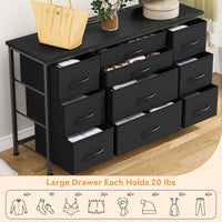 Cassettiera Garvee con 10 cassetti, cassettiera da 120 cm con gambe in metallo per camera da letto, soggiorno, ufficio, 120x70x40 cm, effetto legno