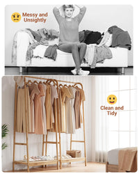 Appendiabiti in bambù Garvee con ripiano per camera da letto e balcone, robusto, grande, effetto legno naturale