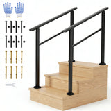 Garvee Corrimano Esterno per Scale 3 Gradini Regolabile 0-45° Alluminio e Ferro Nero Kit Completo per Scale Esterne e Verande - Black-2 Pack