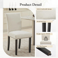 Set di 2 sedie da pranzo imbottite Garvee, moderne, con borchie, in tessuto, ergonomiche, gambe in legno, beige, per cucina e sala da pranzo