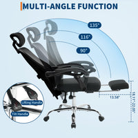 Sedia da ufficio ergonomica Garvee in rete con schienale alto, poggiatesta regolabile, poggiapiedi per ufficio e camera da letto, altezza regolabile, traspirante, rotelle, nera