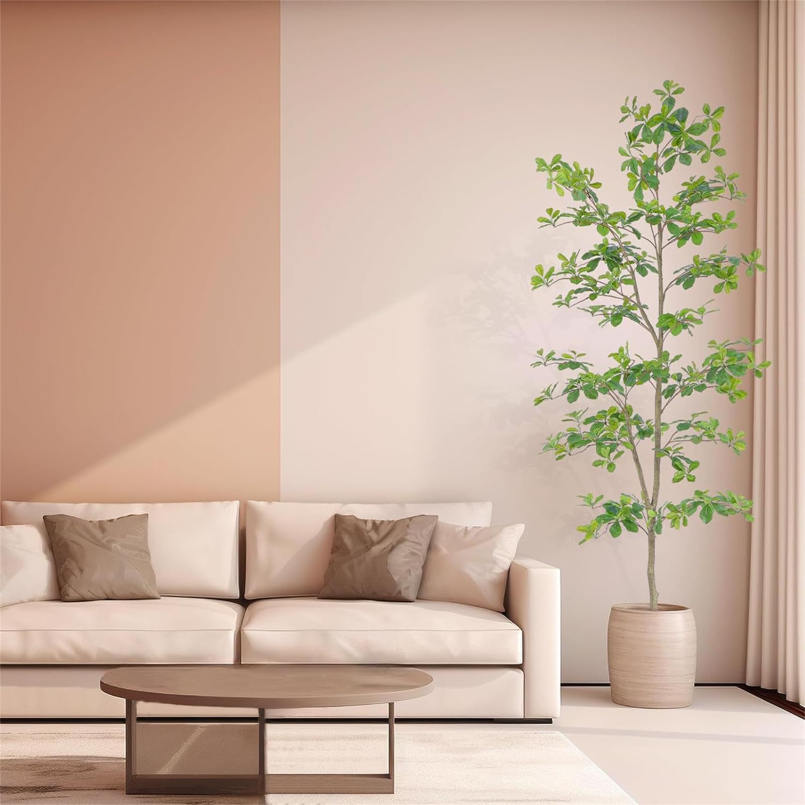 Albero di Schefflera artificiale Garvee da 210 cm con tronco naturale, foglie realistiche, facile da curare, vaso di plastica nero per ufficio e casa