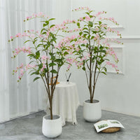 Albero artificiale fiorito Garvee da 5 piedi con fiori rosa, in plastica e cemento, stabile per decorazioni interne ed esterne