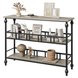 Garvee Tavolo Consolle 43" 3 Ripiani Vintage Design Robusto Metallo Legno MDF Regolabile Ingresso Corridoio Naturale - grigio