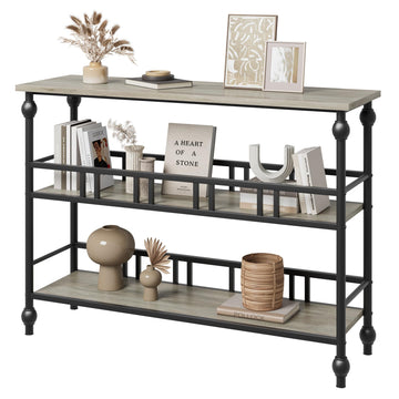 Garvee Tavolo Consolle 43" 3 Ripiani Vintage Design Robusto Metallo Legno MDF Regolabile Ingresso Corridoio Naturale
