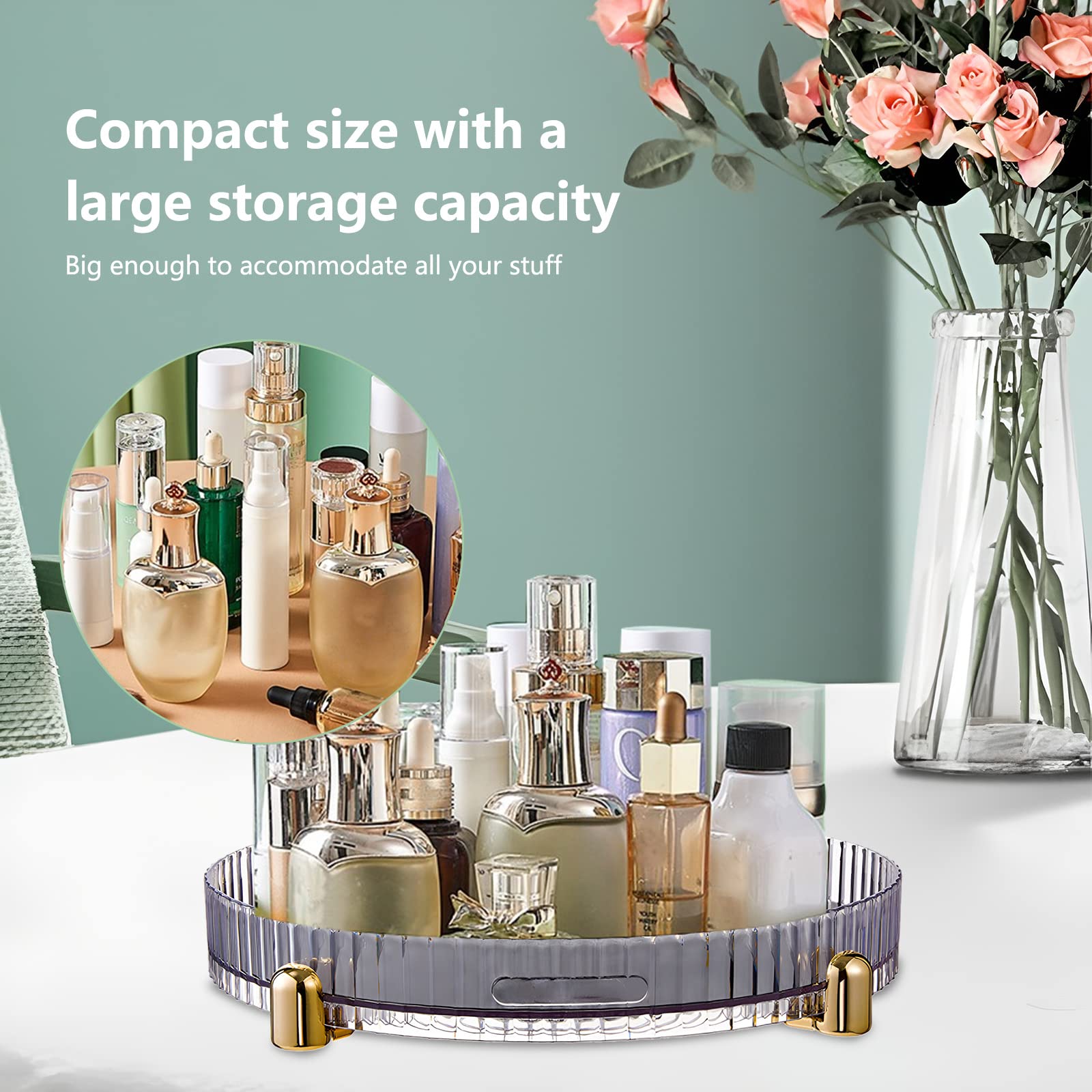 Vassoio portaoggetti girevole Garvee, organizer per cosmetici girevole a 360°, porta spezie da cucina, trasparente, 28x28x4,7 cm