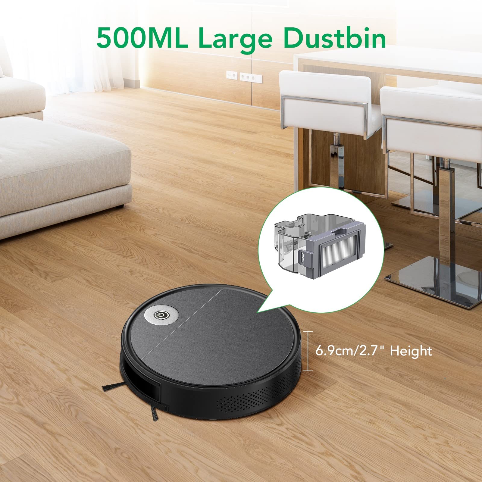 Aspirapolvere robot Garvee 2200 Pa Potente potenza di aspirazione Sottile Silenzioso Automatico App Telecomando 120 min di autonomia