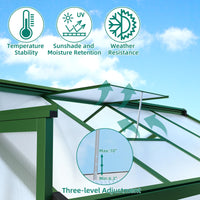 Serra in alluminio Garvee 6x8 piedi con policarbonato, ventilazione del tetto per giardino e patio, robusta, protezione UV, facile da montare, grigia