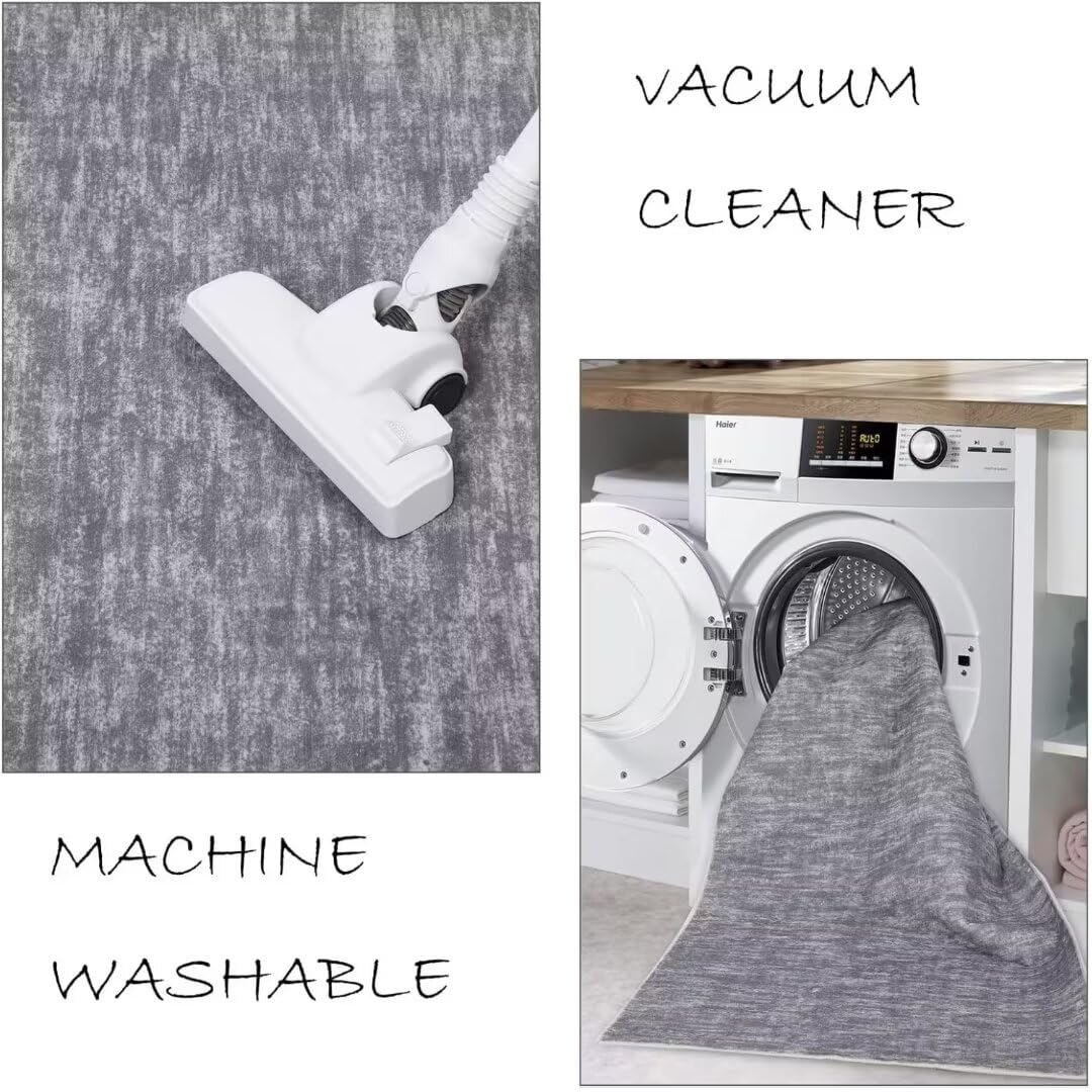 Tappeto per soggiorno Garvee, morbido, lavabile in lavatrice, antiscivolo, grigio moderno, 80x150 cm