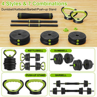 Garvee Manubri regolabili 4 in 1 set con bilanciere, kettlebell, maniglie per flessioni, materiale ABS, antiscivolo, 5-21 libbre, per allenamenti a casa