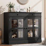 Credenza Garvee da 35,4" con anta in vetro, ripiani regolabili, chiusura ammortizzata, legno, nero, moderna per sala da pranzo e cucina - nero