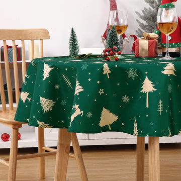 Garvee Mantel De Navidad Impermeable Lavable Con Diseño Renos Clásico Verde 60'' Redondo Para Interiores Y Exteriores