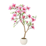 Garvee Albero di Magnolia Artificiale 1,2 m Realistico Resistente ai UV Fiori in Seta Vaso Moderno per Interni ed Esterni - Pink 4Ft (122 cm)