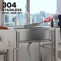 Lavello di servizio Garvee in acciaio inox da 24" con vasca singola e rubinetto girevole a 360° per cucina e garage, antiruggine, indipendente, con ripiano, 41 pollici, argento