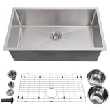 Garvee Lavello Cucina Sottopiano 30" Acciaio Inox 304 Fatturabile, Vasca Singola Finitura Spazzolata 76x46x25 cm Argento - Nichelato Spazzolato