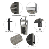 Mobiletto angolare Garvee con 5 ripiani, ripiani regolabili, MDF e metallo, anta a battente, grigio, per cucina e sala da pranzo, 47 x 45 x 152 cm