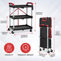 Carrello di servizio pieghevole Garvee a 3 ripiani con capacità di carico di 56 libbre, telaio in alluminio, maniglie gommate, 4 ruote girevoli per ufficio e casa, 83,5 cm, argento