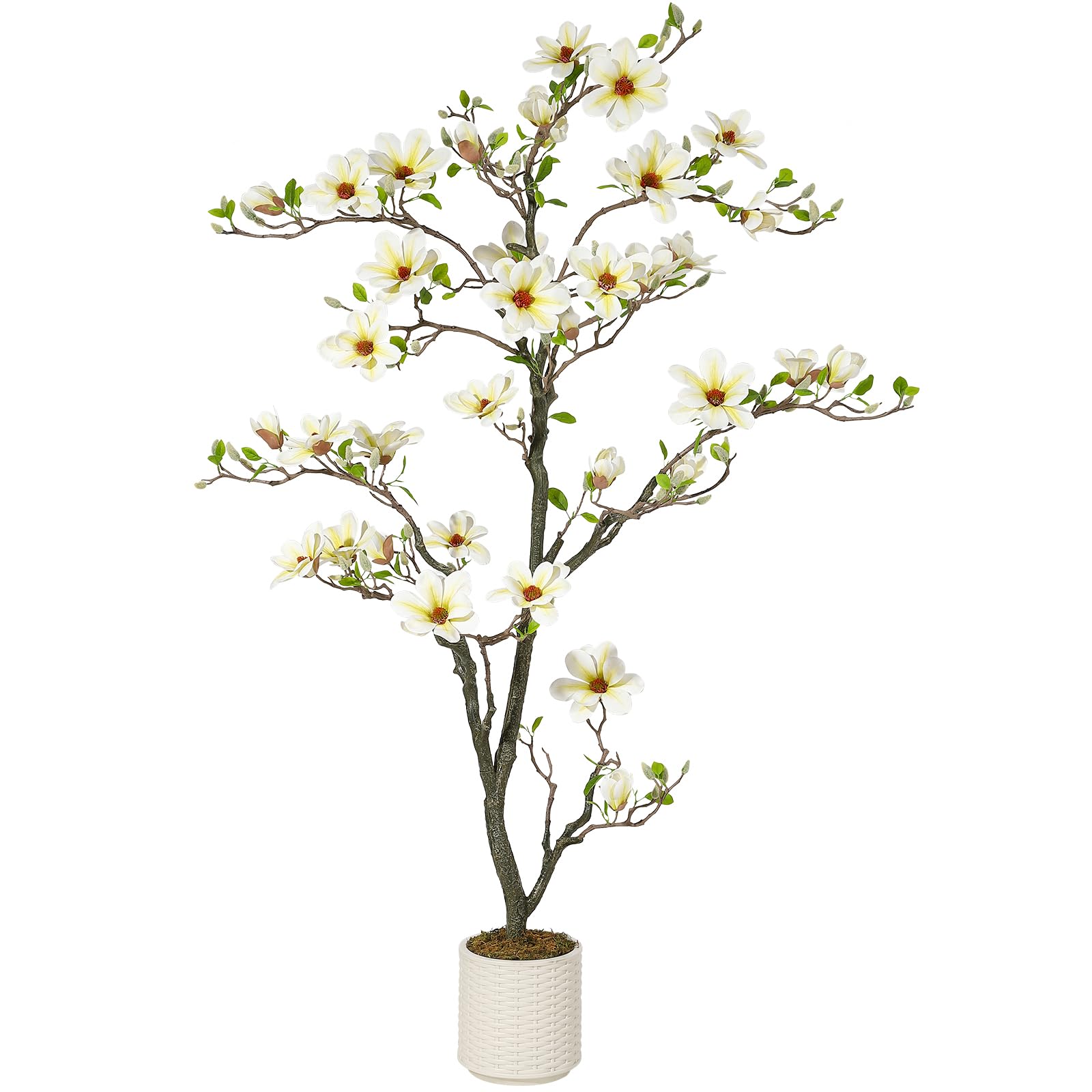 Albero di magnolia artificiale Garvee da 6 piedi, bianco, con rami regolabili, per uso interno ed esterno, struttura in metallo, base stabile