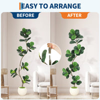 Albero di fico artificiale Garvee da 6 piedi con vaso bianco per soggiorno e ufficio, rami regolabili, resistente alle intemperie, foglie realistiche, decorazione in muschio