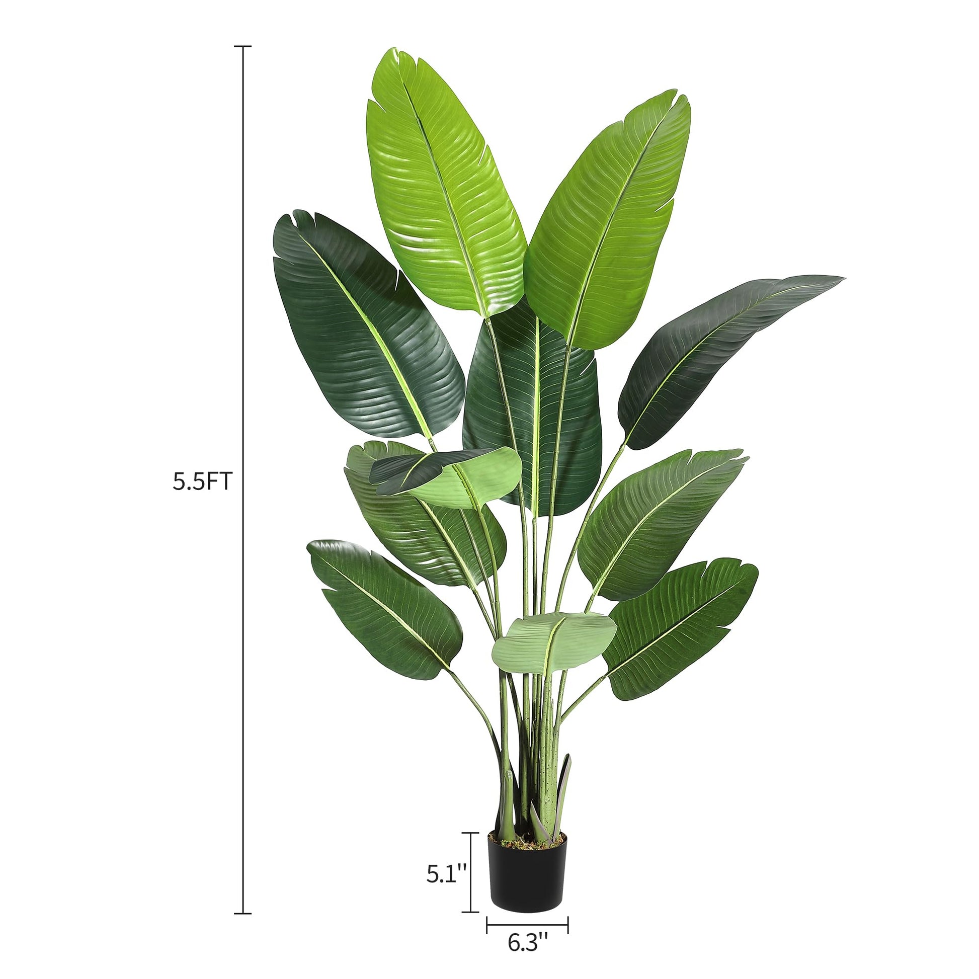 Albero artificiale di uccello del paradiso Garvee da 5,5 piedi con 11 tronchi, regolabile, vaso di cemento, decorazione per interni ed esterni, verde