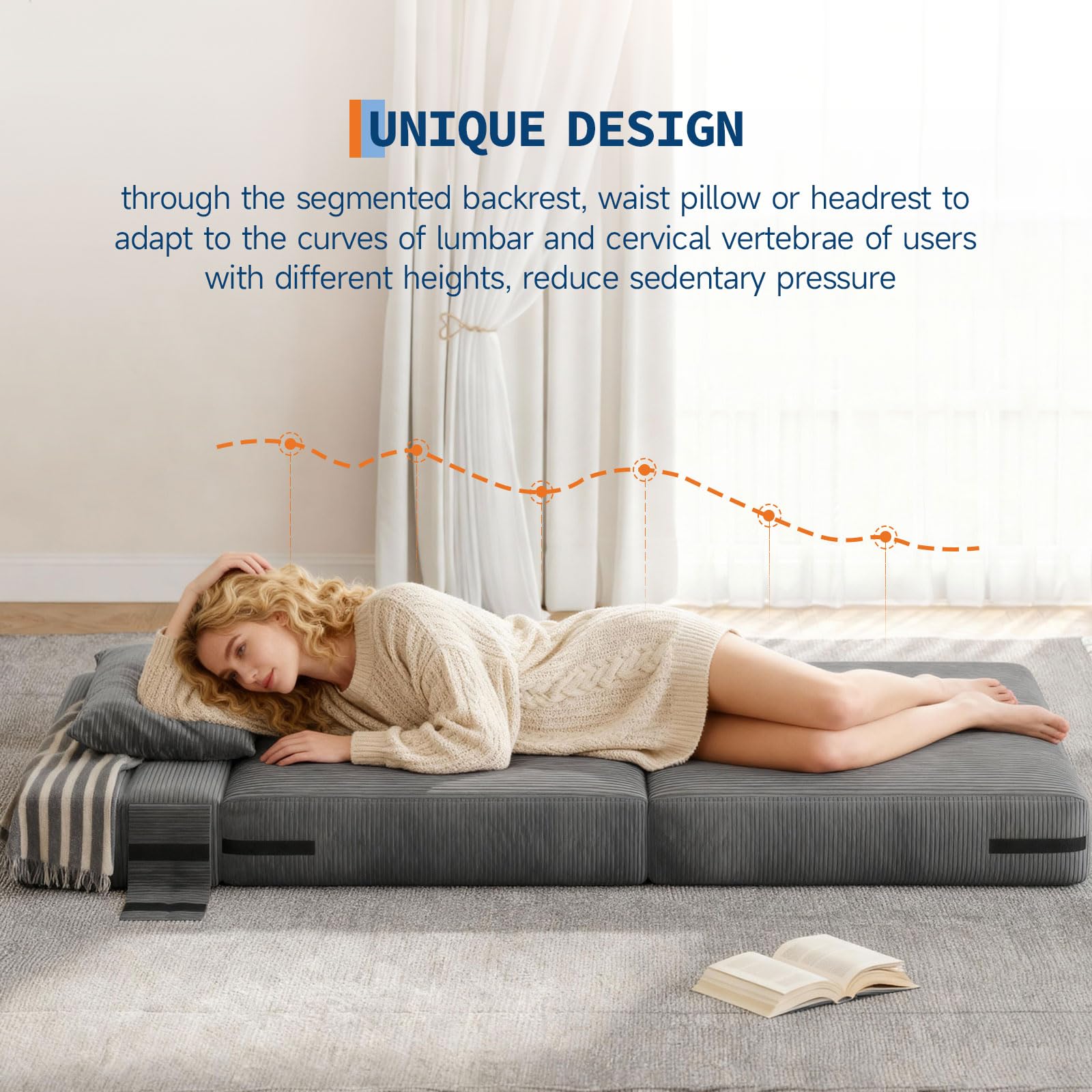 Divano letto e poltrona 4 in 1 Garvee, versatile e confortevole, tessuto in velluto a coste, grigio scuro, per soggiorno e camera degli ospiti