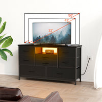 Mobile TV Garvee a 8 cassetti con illuminazione a LED e presa di corrente per soggiorno e camera da letto, in legno MDF, grande, leggero, gestione dei cavi