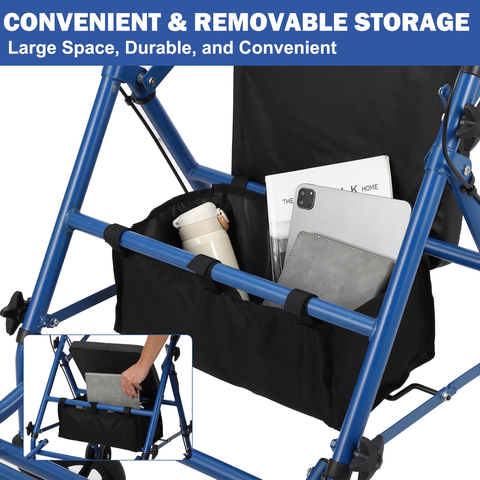 Garvee Rollator pieghevole e leggero per anziani - Con ruote in ferro e telaio triangolare in alluminio per la massima stabilità fino a 150 kg