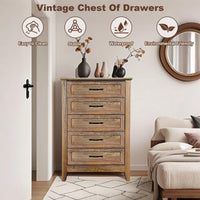 Cassettiera Garvee Farmhouse, 5 cassetti, legno vintage, impermeabile, camera da letto, soggiorno, 39,9x69,9x113,8 cm marrone