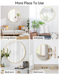 Specchio da parete rotondo Garvee Gold da 81.28 cm con cornice in metallo oro opaco per bagno e corridoio, vetro HD anti-distorsione