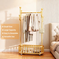 Appendiabiti a rotelle Garvee con struttura in metallo, ruote girevoli a 360°, grande cesto per camera da letto e boutique, 39,37x68,9 pollici, colore metallizzato