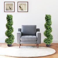 Garvee, set di 2 alberi di bosso artificiale a spirale da 35 pollici per esterni, resistenti ai raggi UV, facili da curare, in polietilene, vaso di plastica, per giardino e patio