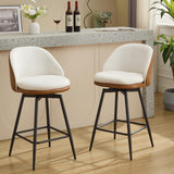 Garvee Set di 2 Sgabelli da Bar Girevoli 66 cm con Rivestimento in Pelle PU e Lino, Gambe in Metallo, Altezza Bancone, Senza Braccioli, Facili da Montare, per Cucina e Sala da Pranzo - Brown+Beige