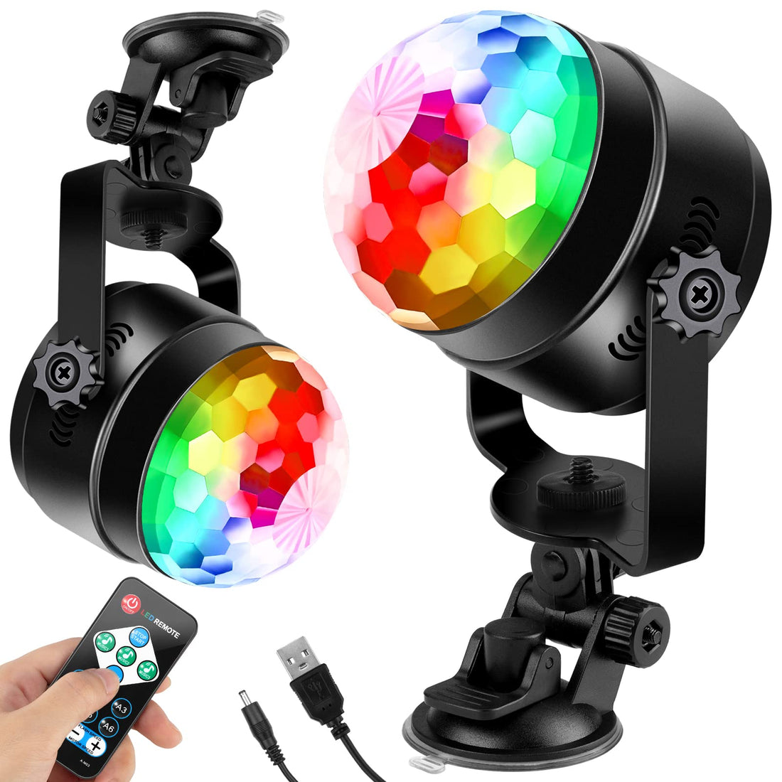 Garvee Luci per feste USB LED Disco Ball 6W, 7 modalità, Attivazione sonora, Telecomando, Plastica, Ventosa, 2 pezzi, Halloween, Festa, Bar