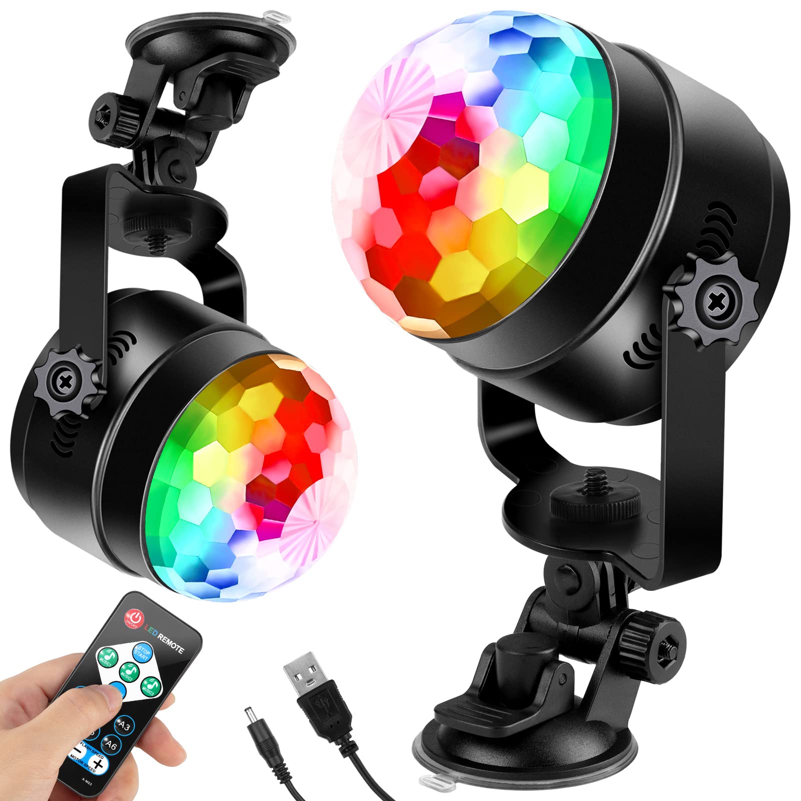 Garvee USB Tanzlicht Kugel 2er Pack LED Mini Strobe Licht 7 Farben, Soundgesteuert, Fernbedienung, USB, 360° Drehbar, Partybeleuchtung Für Auto & Bar