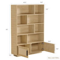 Libreria Garvee a 5 ripiani con ante in rattan, robusto legno MDF, soggiorno e ufficio, 31,5"L x 63"A, stile boho