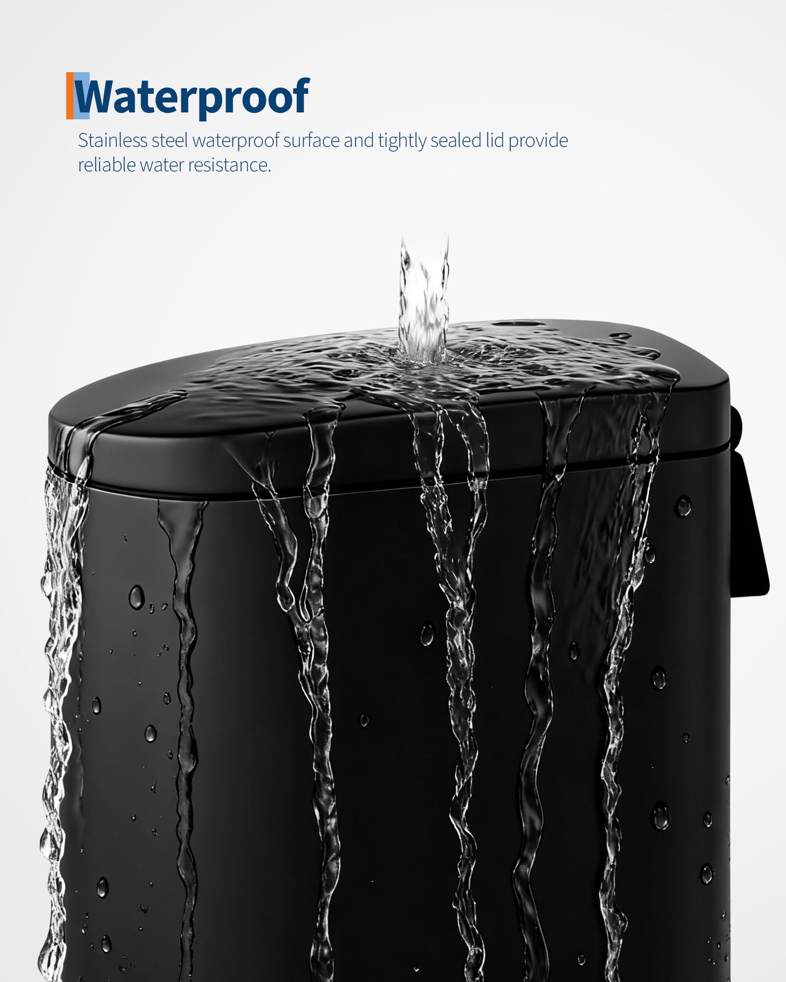 Pattumiera per bagno in metallo Garvee da 10 litri con coperchio a chiusura ammortizzata e pedale per camera da letto e bagno, nera, compatta e antiruggine