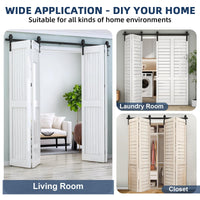 Set di ferramenta per porte scorrevoli pieghevoli Garvee da 52" per 4 porte, acciaio resistente, silenzioso e scorrevole, salvaspazio, porte da 12", nero, soggiorno e sala da pranzo