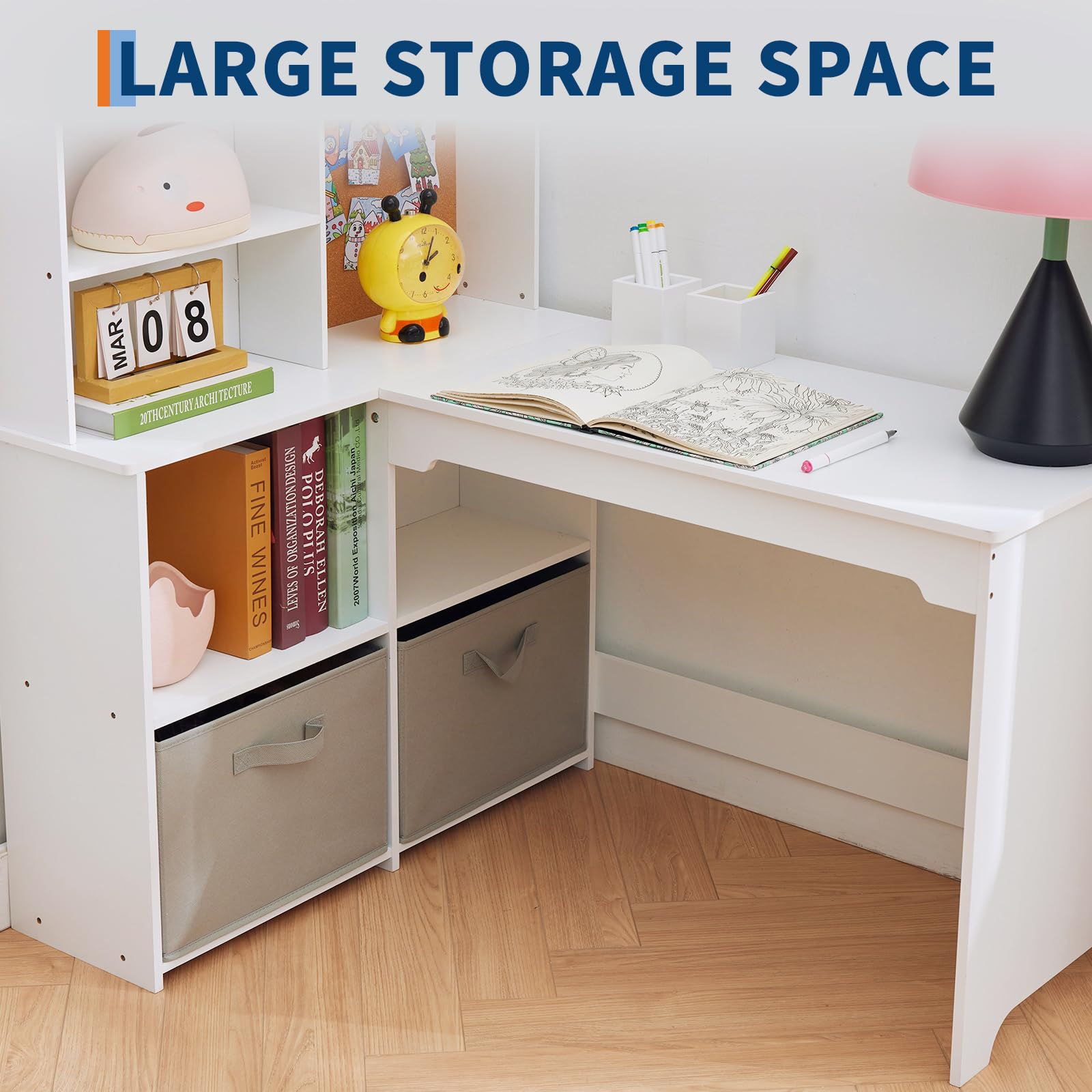 Scrivania angolare per bambini Garvee con sedia, a forma di L, bianca, per cameretta, 40 x 42 x 31 pollici
