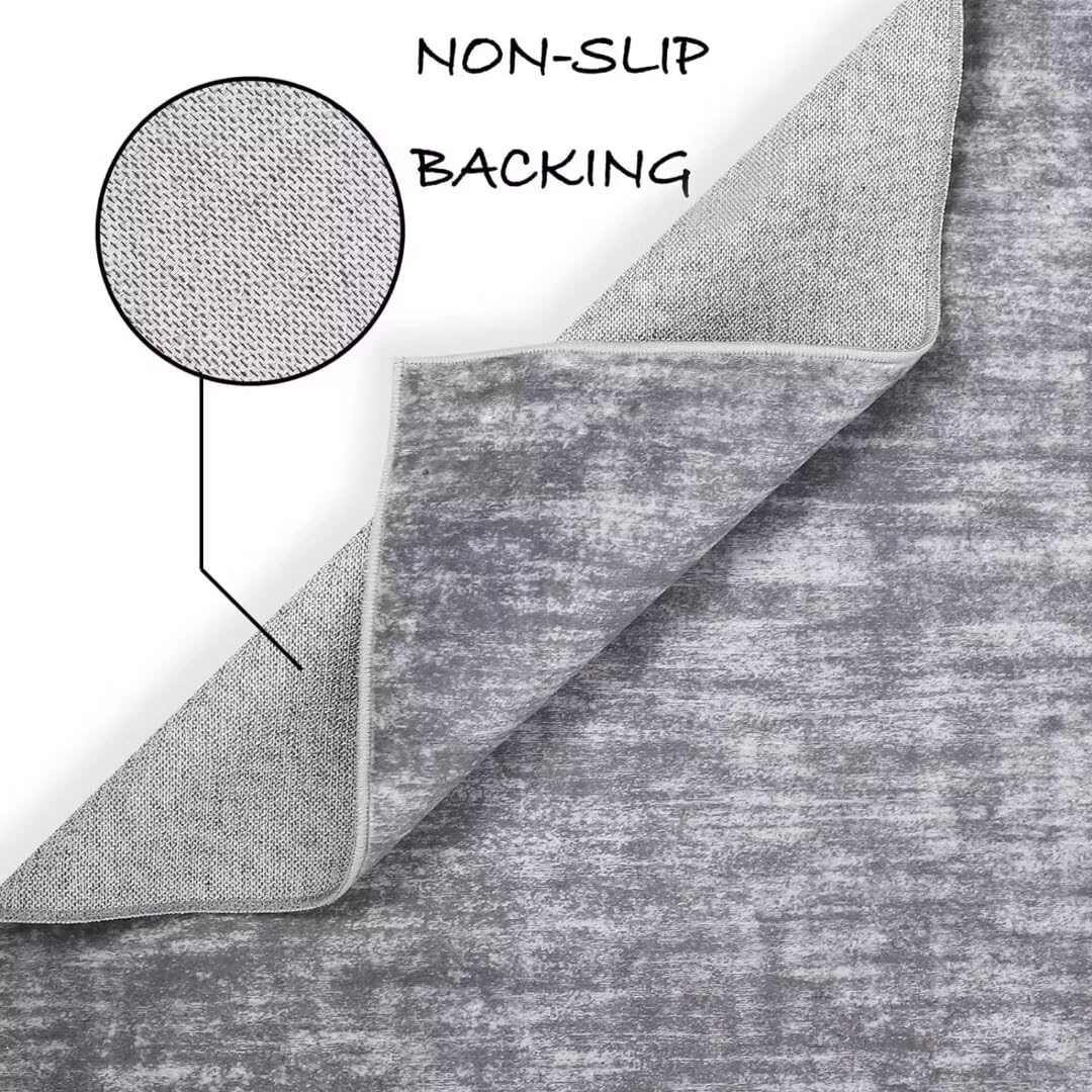 Tappeto per soggiorno Garvee, morbido, lavabile in lavatrice, antiscivolo, grigio moderno, 80x150 cm