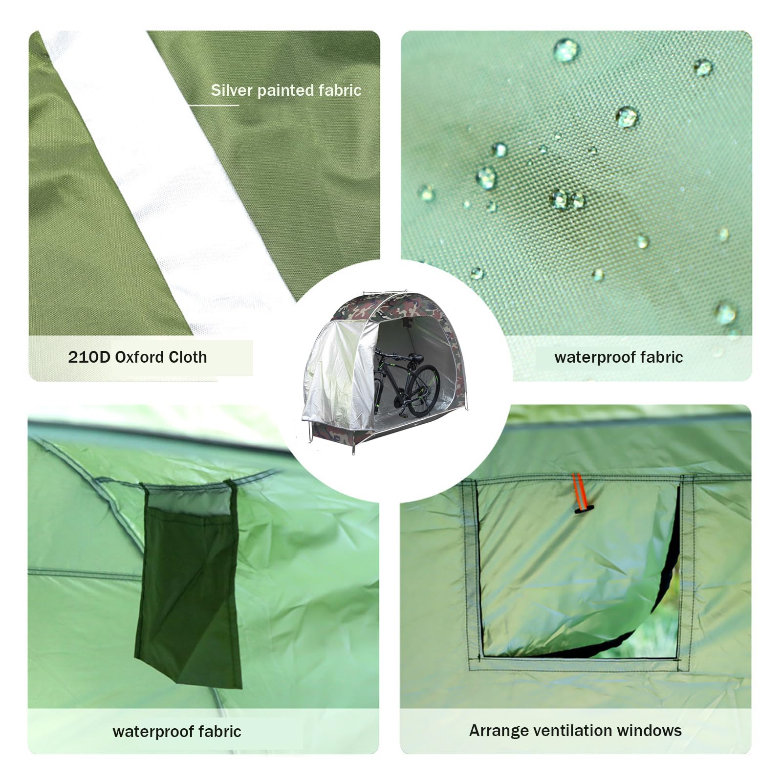 Garvee Tenda Di Stoccaggio Per 2-3 Bici Tessuto Oxford 210D Per Giardino Ed Esterni 195x81x162.5cm Grigio