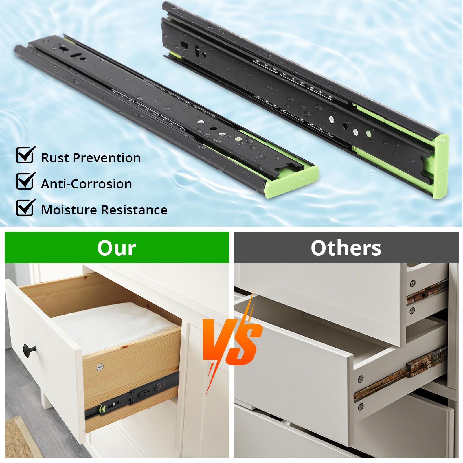 Guide per cassetti Garvee per impieghi gravosi, capacità di 100 libbre, estensione completa, cuscinetti a sfera in acciaio, chiusura ammortizzata, basso rumore, montaggio laterale da 12/14/16 pollici, cassetta degli attrezzi da cucina