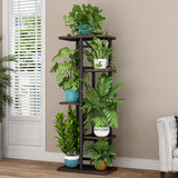 Garvee Portavasi in legno e metallo per uso interno ed esterno, portafiori angolare a più livelli per balcone, giardino, soggiorno, robusto, salvaspazio, marrone - Marrone