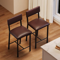 Set di 2 sgabelli da bar Garvee, in similpelle, ergonomici e stabili, struttura in MDF e acciaio, poggiapiedi, marrone scuro, per sala da pranzo e cucina