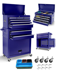 Carrello portautensili Garvee a 8 cassetti con cassetta portautensili staccabile 2 in 1, acciaio, officina e garage, bloccabile, con ruota, ammortizzante