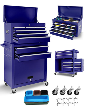 Carrello portautensili Garvee a 8 cassetti con cassetta portautensili staccabile 2 in 1, acciaio, officina e garage, bloccabile, con ruota, ammortizzante