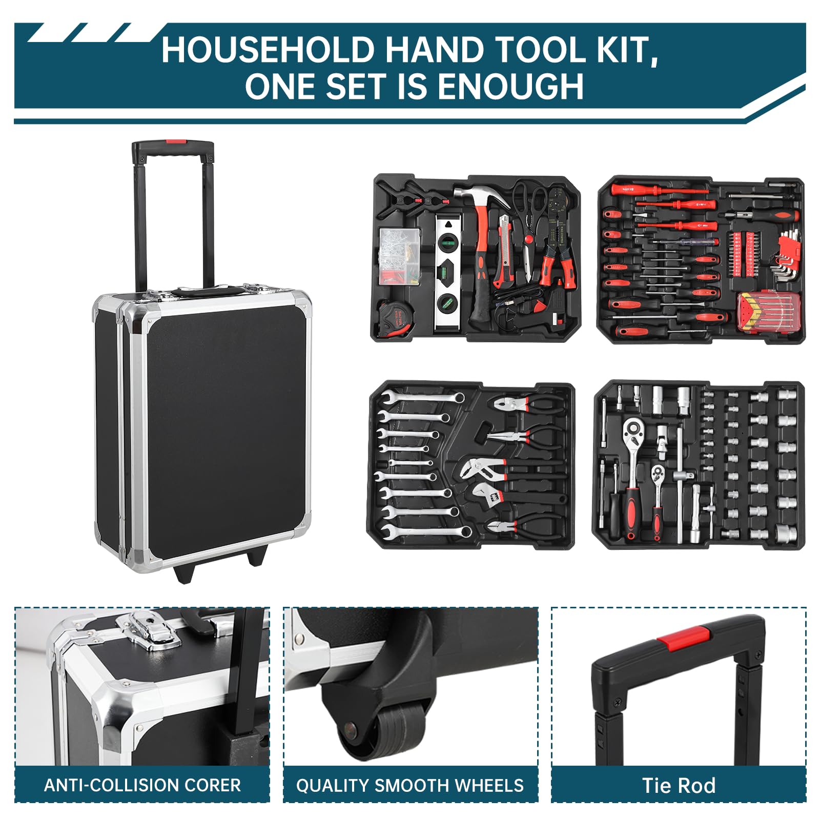 Set di attrezzi Garvee da 800 pezzi – acciaio al cromo vanadio, carrello con ruote, ideale per la casa, il fai da te e l'officina