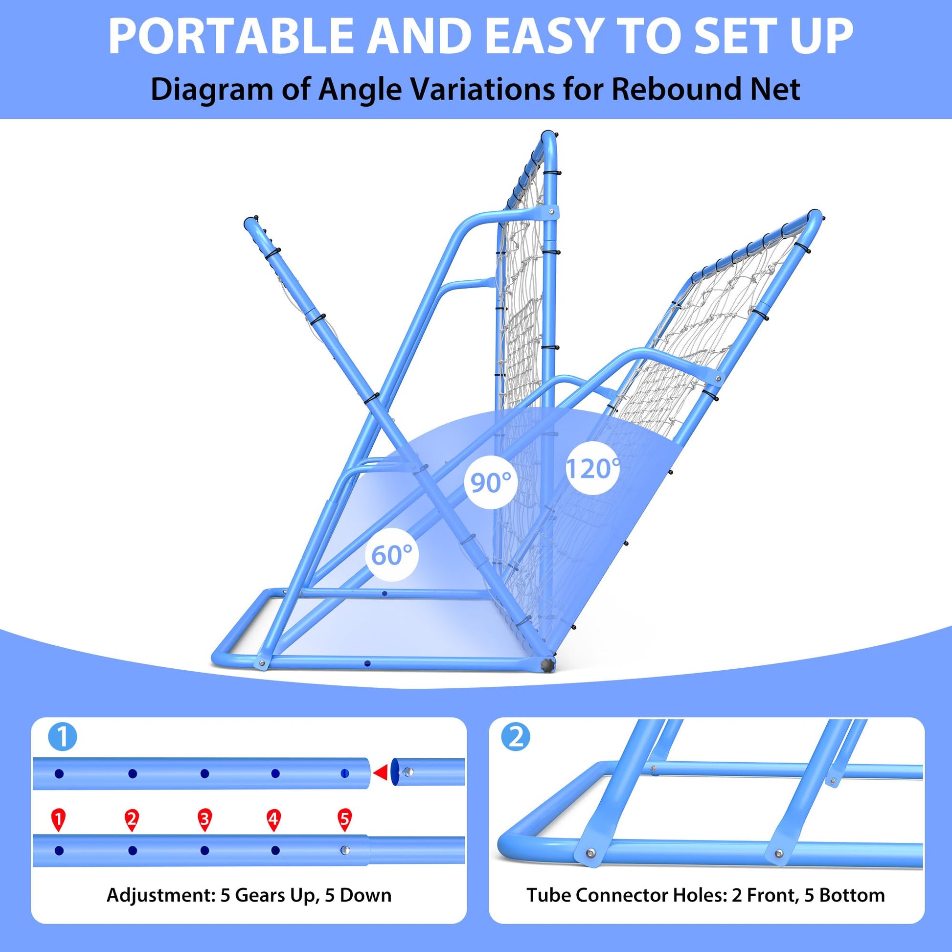 Rete da rimbalzo per calcio Garvee, 6x4 piedi, regolabile, robusta, in acciaio, resistente alle intemperie, blu, per giardino e campo da gioco