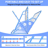 Rete da rimbalzo per calcio Garvee, 6x4 piedi, regolabile, robusta, in acciaio, resistente alle intemperie, blu, per giardino e campo da gioco